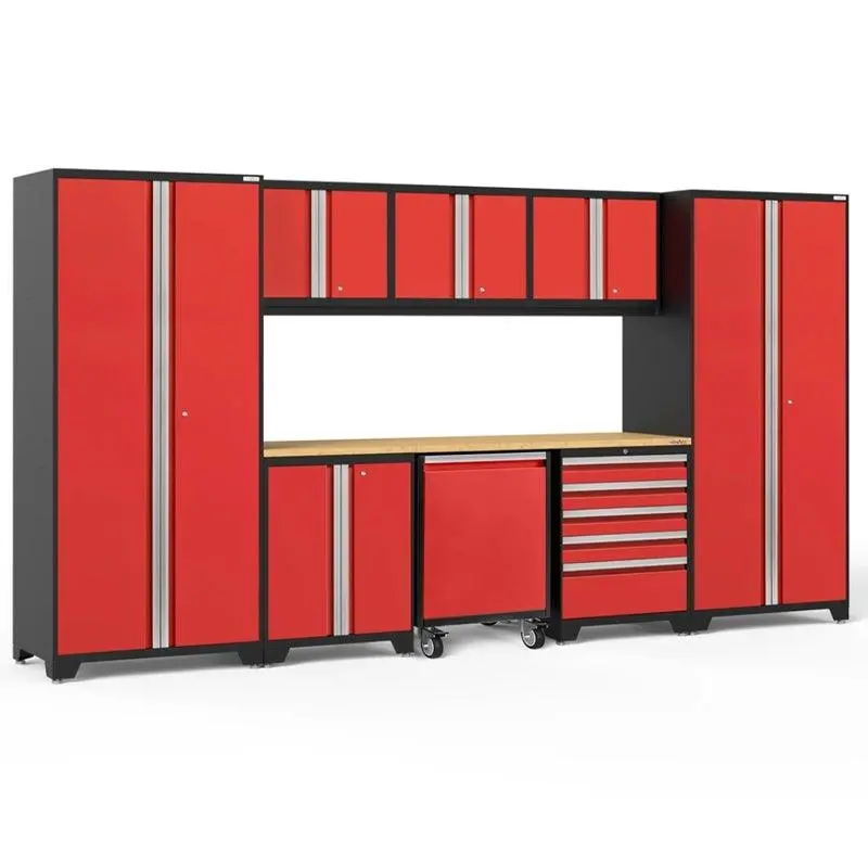 Newage Pro Series 9 Piece Cabinet Set With Wall, Base, Tool Drawer, Multi-Function Cabinet, Lockers, And 84 In. Worktop 8