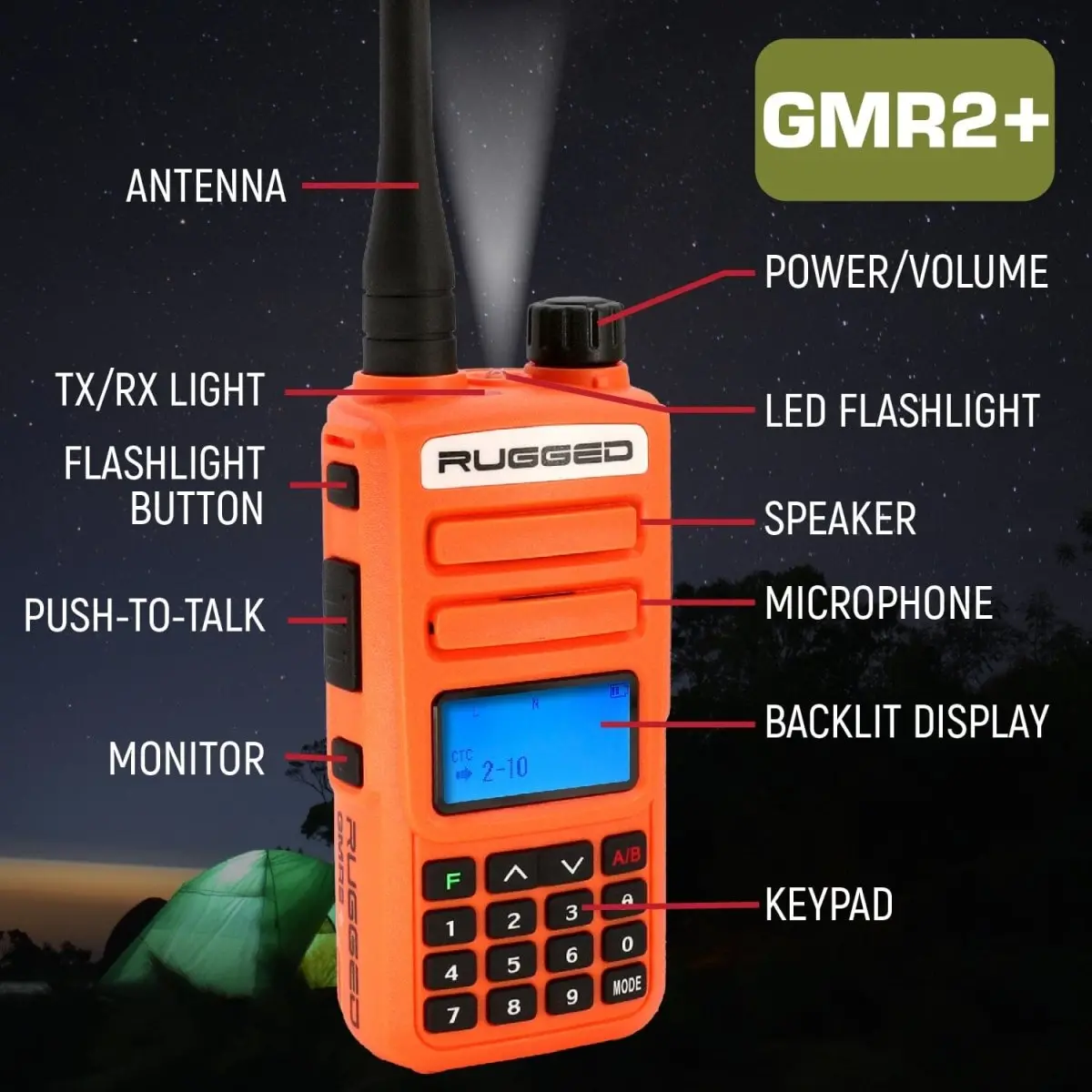 Rugged Gmr2 Plus Gmrs And Frs Two Way Handheld Radio - Safety Orange 2