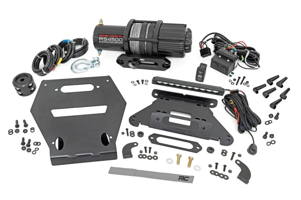 Rzr Pro R Winch Kit Mount With Synthetic Winch And 10" Light Bar | Rough Country 1