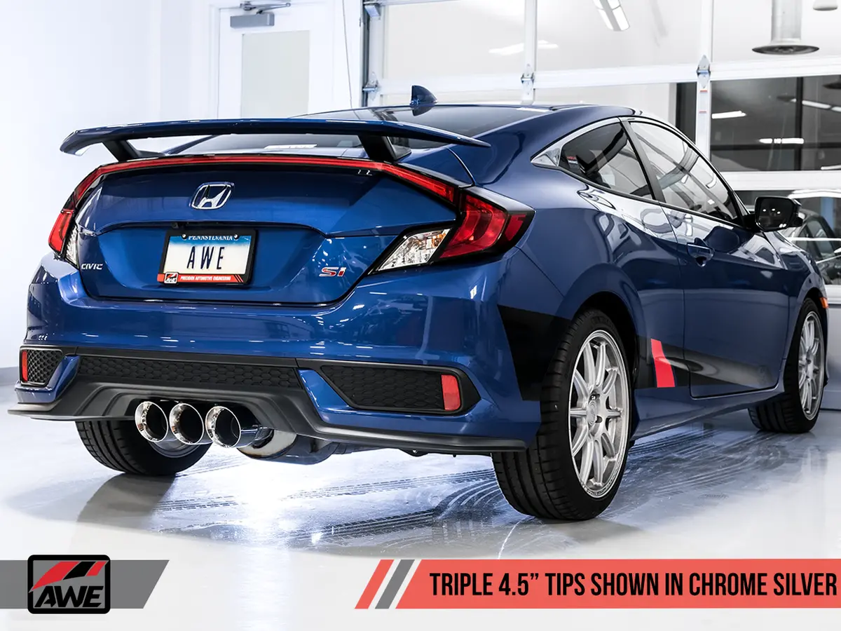 Awe: 2017-2020 Honda Civic Si - Track Edition Exhaust W/ Front Pipe Triple Chrome Silver Tips 1