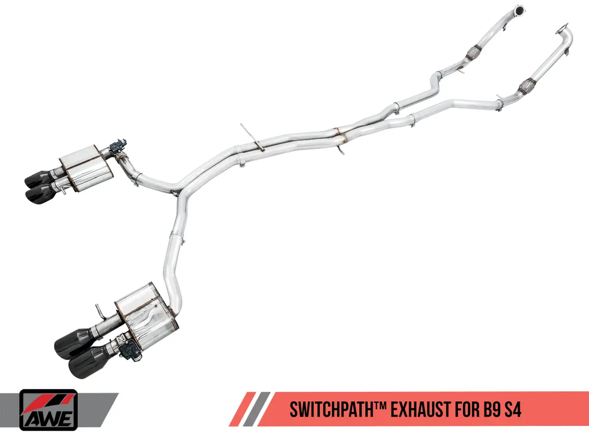 Awe: 2018-2020 Audi B9 S4 3.0T Quattro - Switchpath Exhaust Non-Resonated Diamond Black 102Mm Tips 1