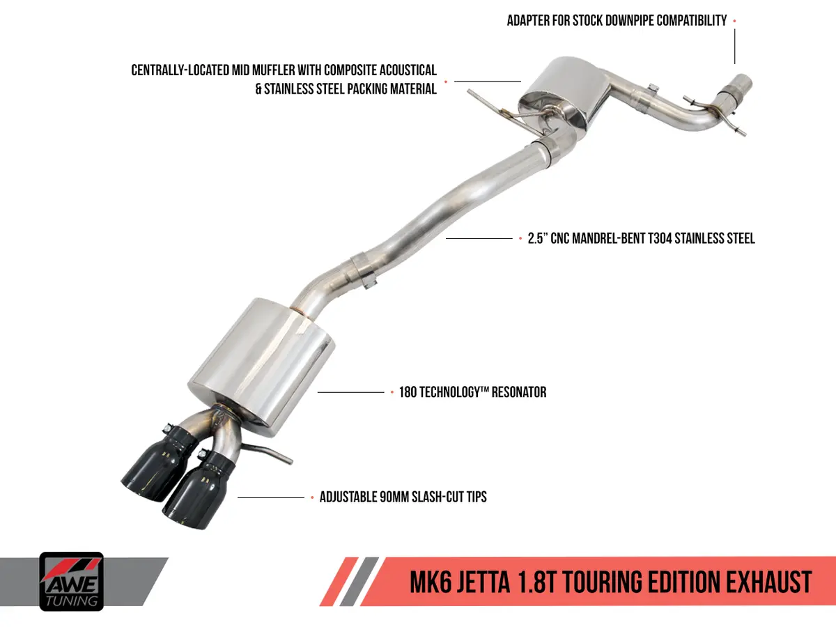 Awe: 2014-16 Volkswagen Mk6 Jetta 1.8T - Touring Edition Exhaust / Polished Silver Tips 1