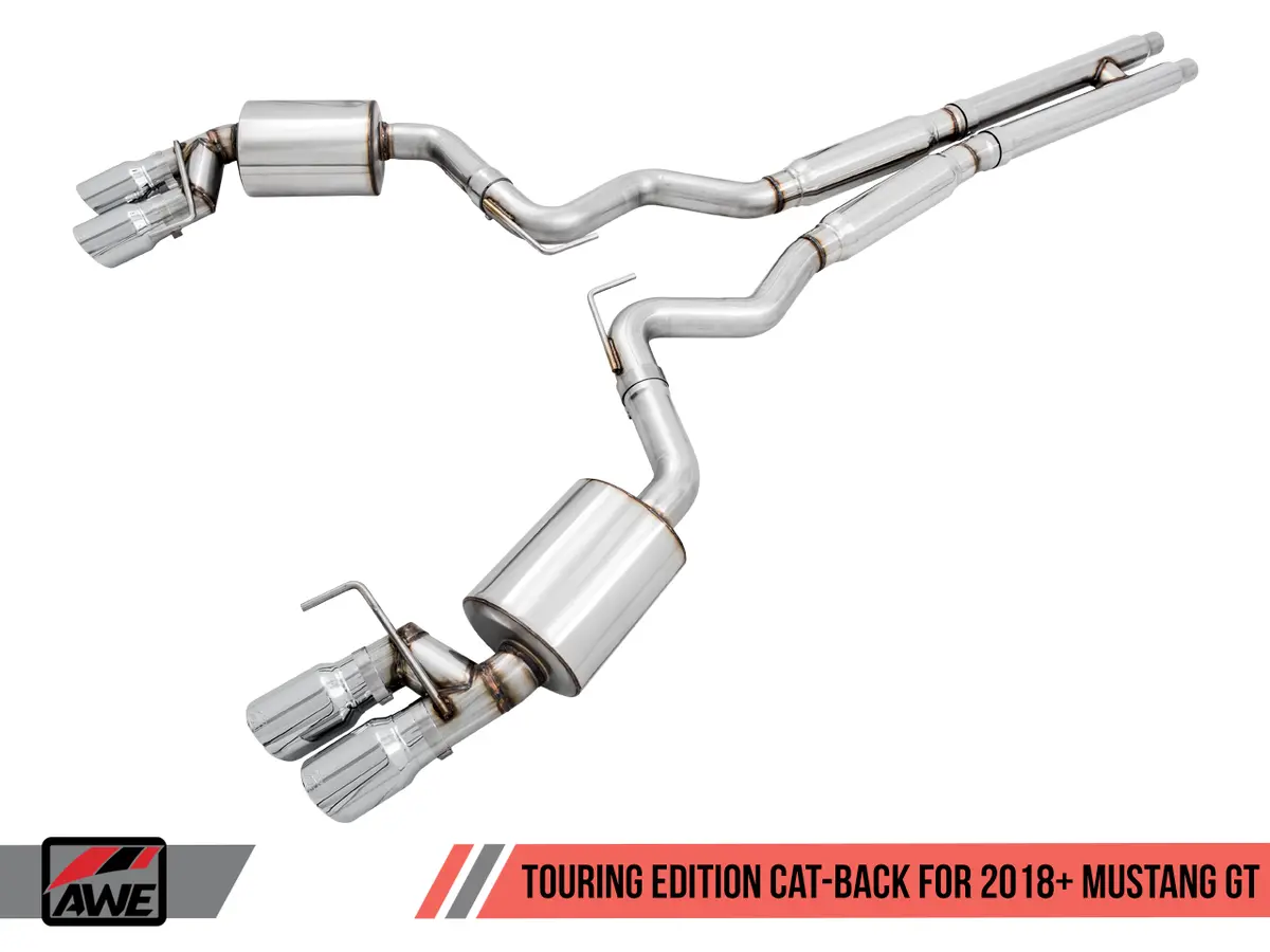 Awe: 2015-2020 Ford Mustang Gt 5.0L - Touring Edition Catback Exhaust Quad Chrome Silver Tips 1