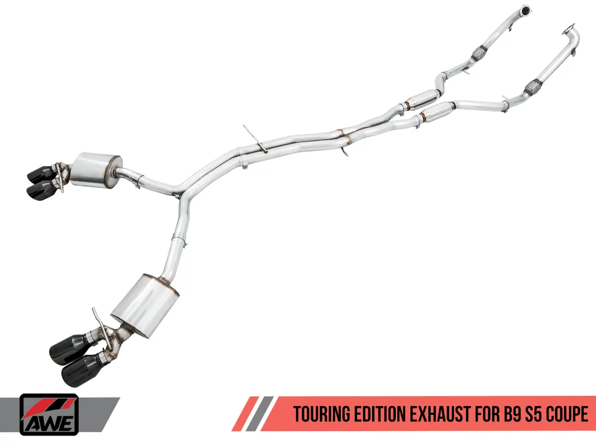 Awe: 2017-2020 Audi B9 S5 3.0T - Touring Edition Exhaust Resonated For Performance Catalyst (Diamond Black 102Mm Tips) 2