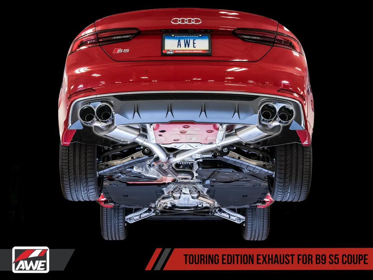 Awe: 2017-2020 Audi B9 S5 3.0T - Touring Edition Exhaust Resonated For Performance Catalyst (Diamond Black 102Mm Tips) 1