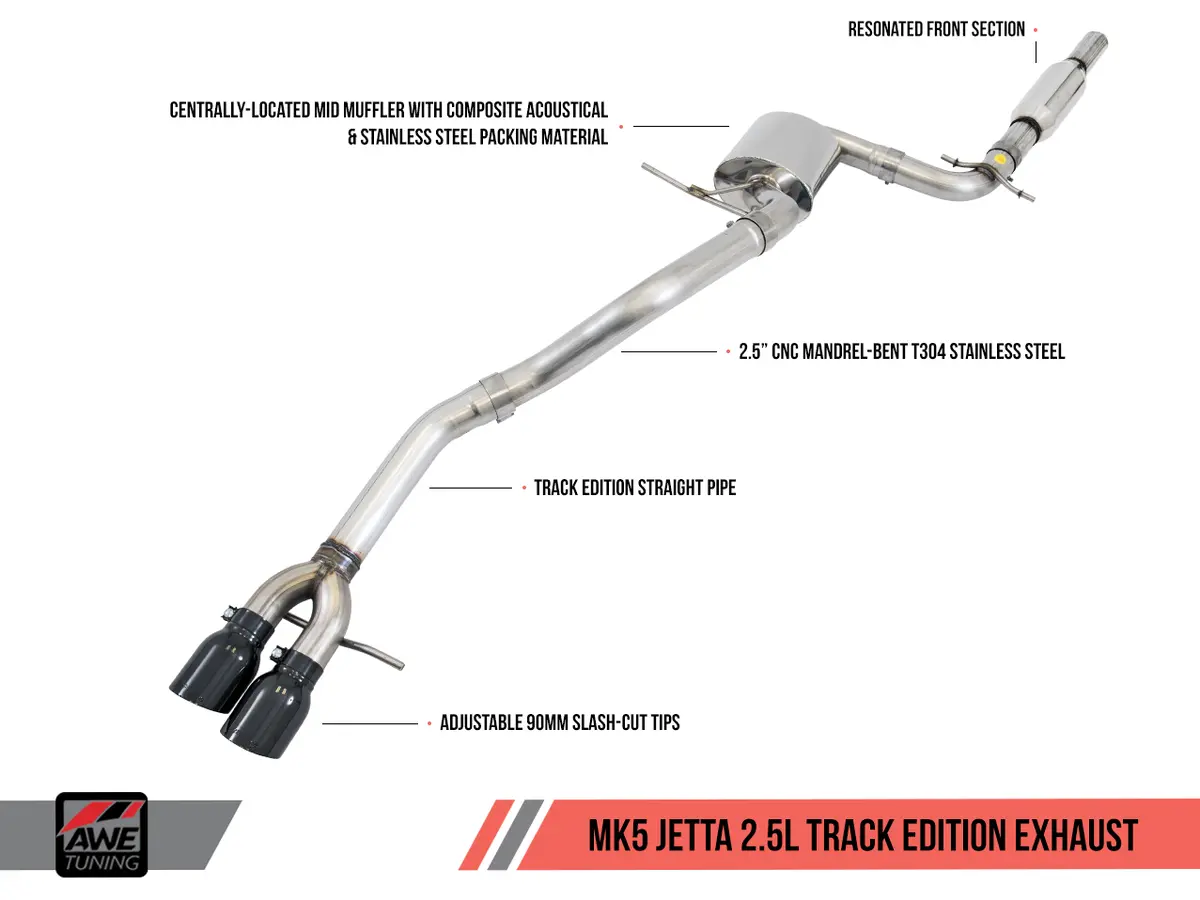 Awe: 2005-14 Volkswagen Jetta 2.5L - Track Edition Exhaust (Diamond Black Tips) 1
