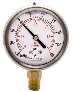 S.S. Vacuum Gauge 30" Hg. 1/4" Mpt (4744) 1