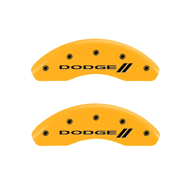Mgp Engraved 4-Piston Caliper Covers For Dodge – Front & Rear, Yellow Stripe Accent On Black Finish 1