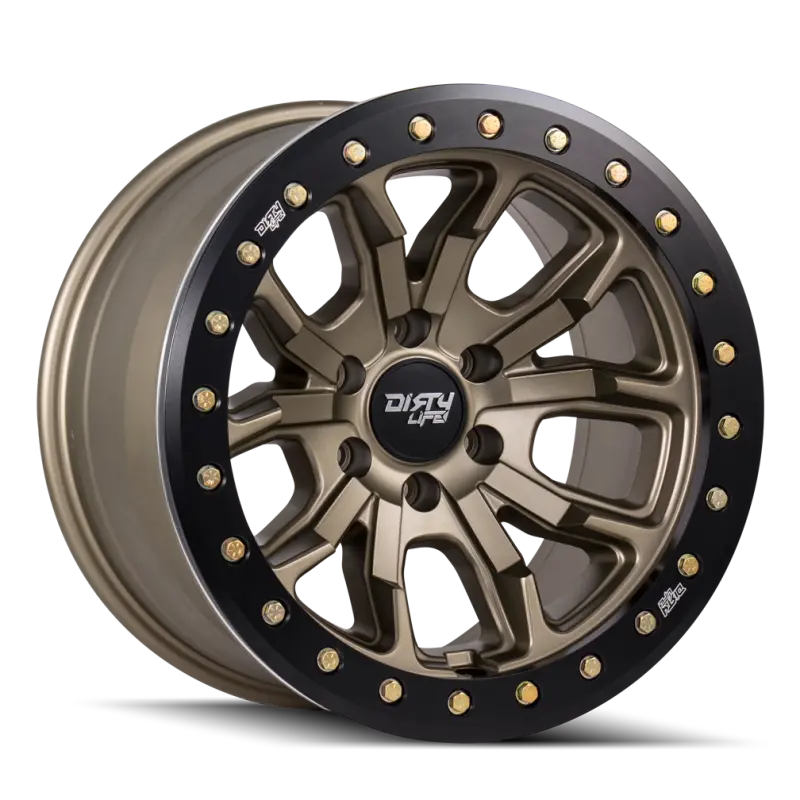 Dirty Life Dt-1 Beadlock Wheel – 17X9 Inches, 6X139.7Mm Bolt Pattern, -12Mm Offset, 106Mm Hub Bore, Satin Gold Finish 1