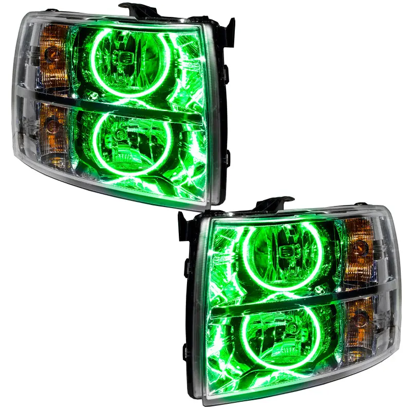 Oracle Lighting Pre-Assembled Led Halo Headlights – Round Style With Green Halos For 2007–2013 Chevrolet Silverado 1