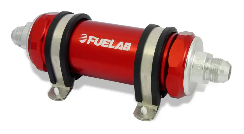 Fuelab Long-Body Inline Fuel Filter – -8An Fittings, 10-Micron Filtration, Red Housing 1